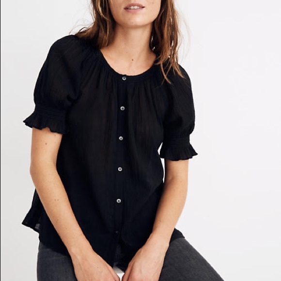 Madewell Tops - Madewell Smocked Button-Down Puff Sleeve Top